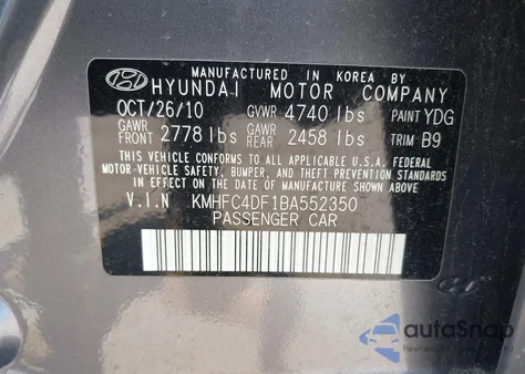 2011 Hyundai Azera Gls/Limited z USA, uszkodzony, nr VIN KMHFC4DF1BA552350